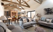 The Old Byre at West Moneylaws - open plan living with character touches of exposed beams and stonework