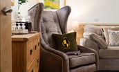 Dryburgh Steading One - comfortable seating in the library/snug