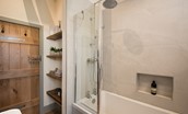 The Hemmel at West Moneylaws - family bathroom with rainfall showerhead over the bath