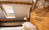 Whitesand Shiel - the bedroom with unique headboard and views of the Royal Border Bridge