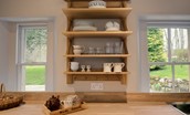 Park End - open shelving with crockery and glassware