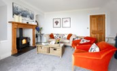 Sea Breeze - bright and cosy sitting room with wood burner