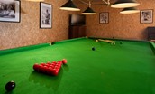 Brockmill Farmhouse - games room with full size snooker table