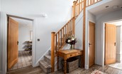 Number Nine, Lanchester - the double height entrance hallway with oak staircase to the first floor
