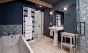 Brunton Granary - family bathroom with bath, separate shower, heated towel rail, WC and basin