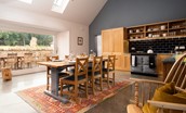 Papple Steading - Grieve's Cottage - open-plan kitchen / dining space with vaulted ceilings and pocket doors leading out to the terrace