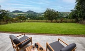 The Sheep Fold - outdoor steading on the patio with views towards the Eildon Hills