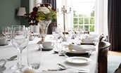 Fairnilee House - table set for dinner in the formal dining room