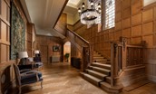 Fairnilee House - impressive main hall with original panelling and parquet flooring