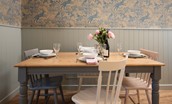 Campsie Cottage - the kitchen features the charming 'Harvest Hare' wallpaper by Mark Hearld (from the acclaimed St Jude’s range of artist-designed wallpapers)