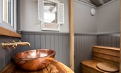 Wagtail - copper basin and feature wooden WC