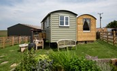 Wagtail - external views of the shepherd's hut with handcrafted extension