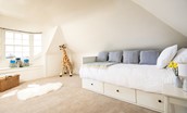 Cairnbank House - bedroom five is an attic floor room with single bed and pull-out bed which converts to a double