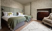 Cairnbank House - garden apartment bedroom two with twin beds that can be configured as a super king bed upon request