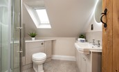 Mill Cottage, Brockmill Farm - family shower room with walk-in shower, WC, basin and illuminated mirror